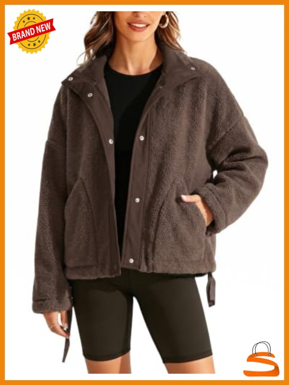 Oversized Sherpa Fleece Jacket Button Down Fuzzy Coat